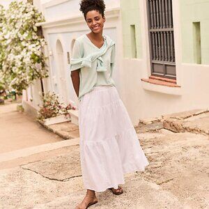 3 Tiered Cross Textured White Cotton Maxi Skirt Cottagecore, Peasant, NWT